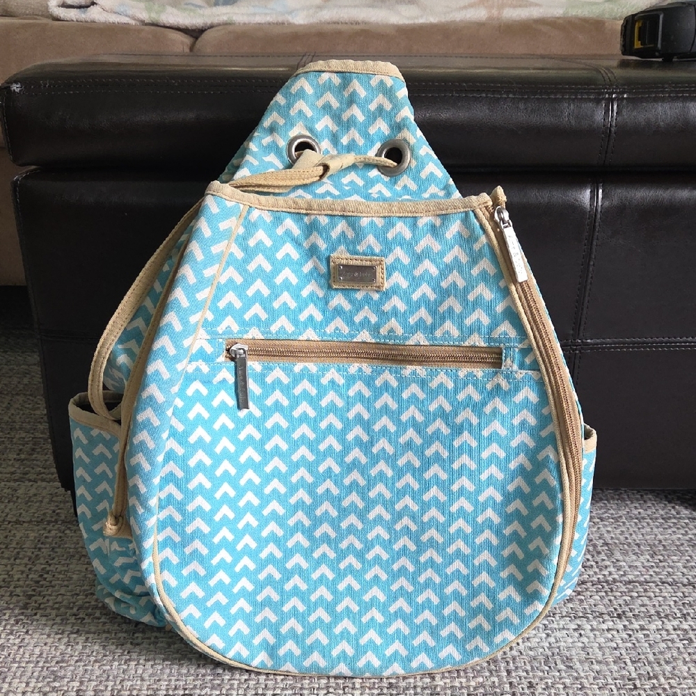 Ame & Lulu Blue and White Patterned Tennis Pickelball Backpack